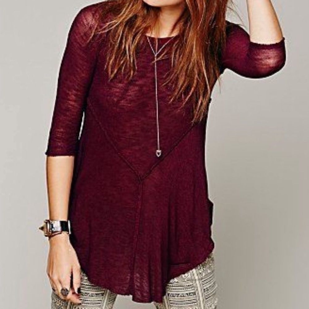 Free People Red Weekends Layering Knit Top Small